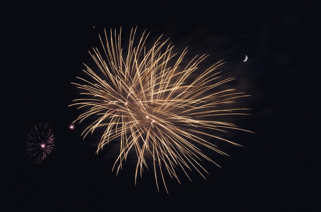 Fireworks Bursting With moon