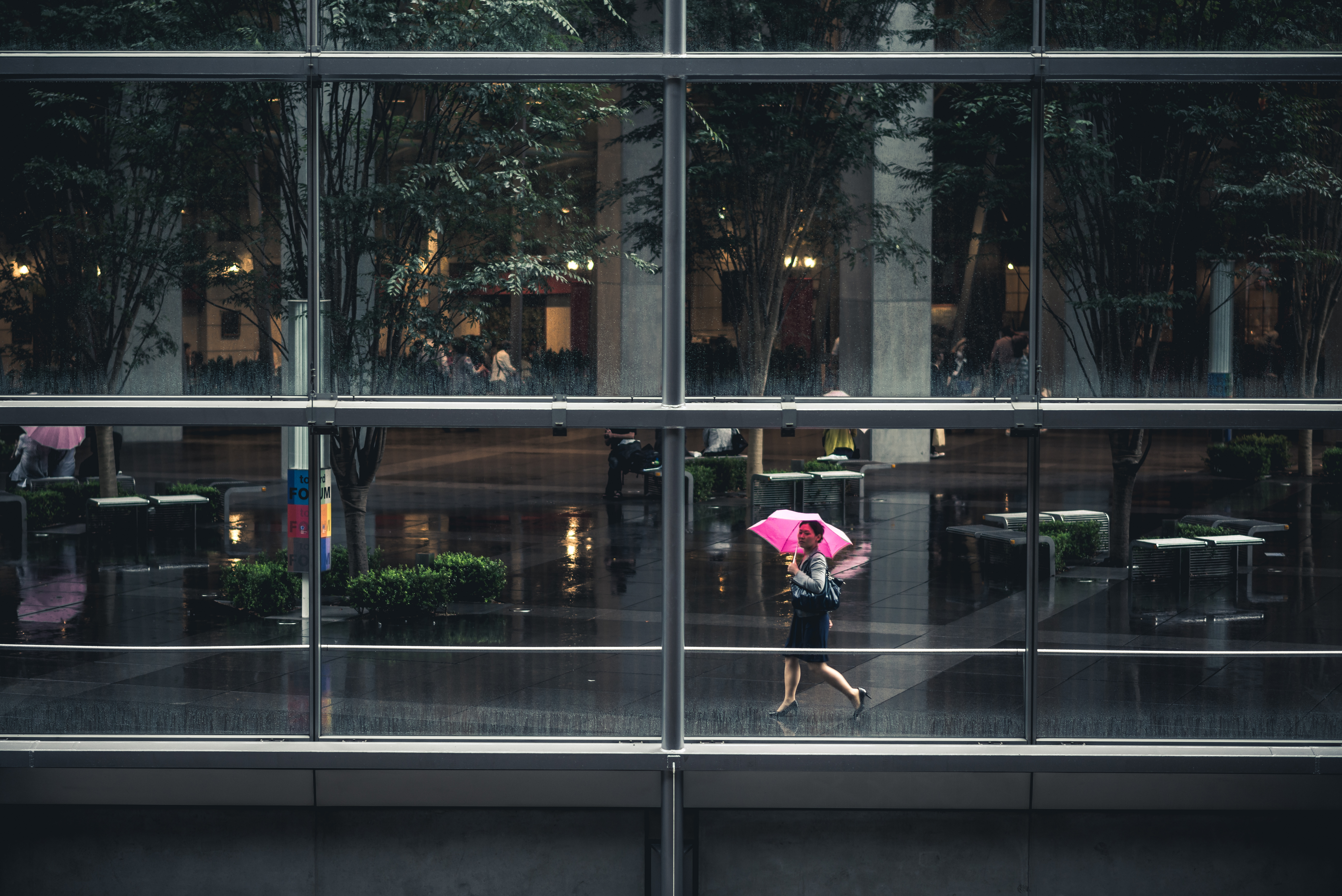 Photo of woman with pink umbrella